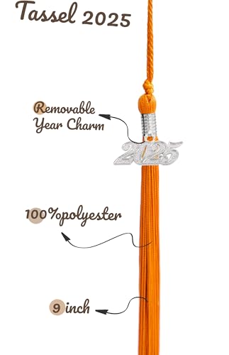 Image of Graduation Single Color Tassel with Date Drop 2025(Orange Tassel,Silver Charm)