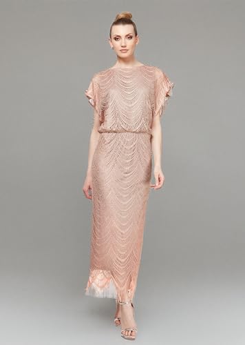 S.L. Fashions Women's Metallic Crochet Dress with Fringe Hemline4