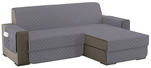 sevi's Housses de Canapé Dangle 200cm Gauche/Droit Universel Impermeable avec Accoudoirs, Réversible Protégé Canapes -Gris