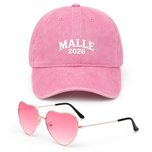 PIujsym 2er Set Malle Outfit Damen Kappe & Herz Sonnenbrille Perfektes Mallorca Party Outfit für Sommer Strand Urlaub Basecap 2026 (1)