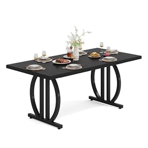 LITTLE TREE Modern Dining Table for 4-6 People, 63″ Large Rectangular Kitchen Table with Geometric Legs, Unique Dinner Table Kitchen & Dining Room Furniture