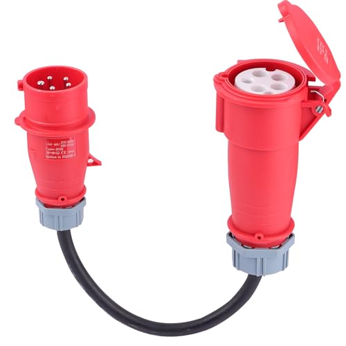 CEE 3-Phase 16/32A Male to 32/16A Female Adapter Portable with Protective Cover Waterproof IP44 Suitable for Industrial and Household (16-32)