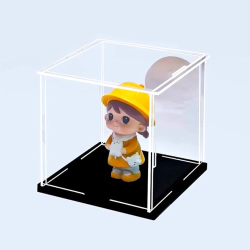 Cajas de Metacrilato Vitrina de Acrílico Alta con Protección a Prueba Polvo para Estatuas/muñecas Construcción, Vidrio Alternativa para Exhibición(Black Base,25x25x30cm)