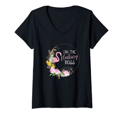 Mujer Soy la mujer de negocios feminista del flamenco jefe que se reúne Camiseta Cuello V