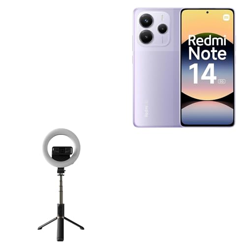 BoxWave Stand and Mount Compatible with Xiaomi Redmi Note 14 5G - RingLight SelfiePod, Selfie Stick Extendable Arm with Ring Light - Jet Black