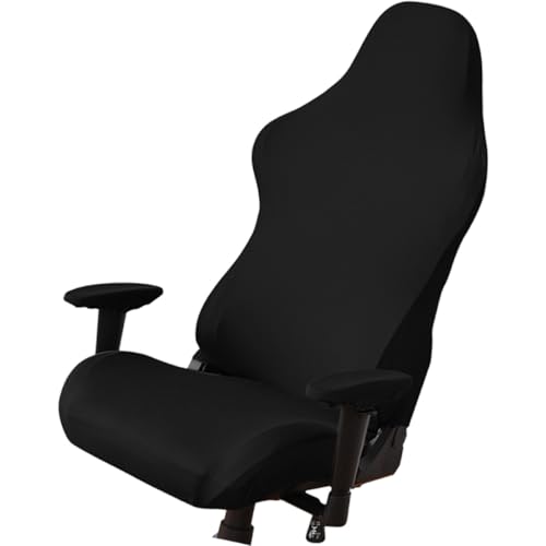 Amosfun Funda Elástica para Silla Gaming de Poliéster Negro, Funda Antideslizante y Lavable para Oficina y Sala de Informática, Protección Total contra Manchas, Paquete de 1 Juego