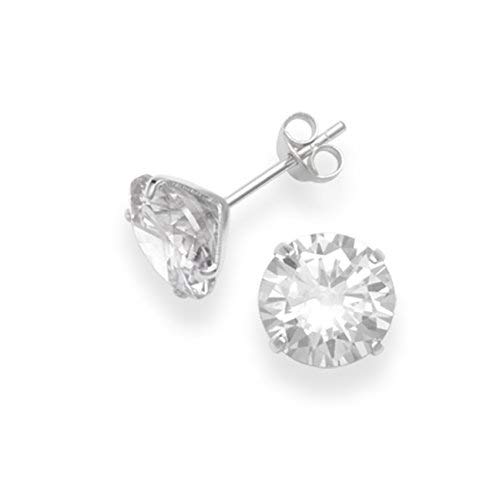 Image of Heather Needham Sterling Silver Large Cubic Zirconia Stud Earrings for Women - Radiant & Elegant - Size: 9mm - Gift Boxed 5771CZ