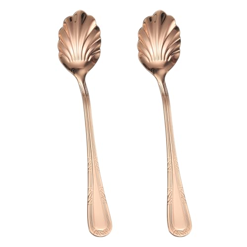 sourcing map 2 cucharas de acero inoxidable, cucharas de azúcar para té, café, postre, yogur, oro rosa