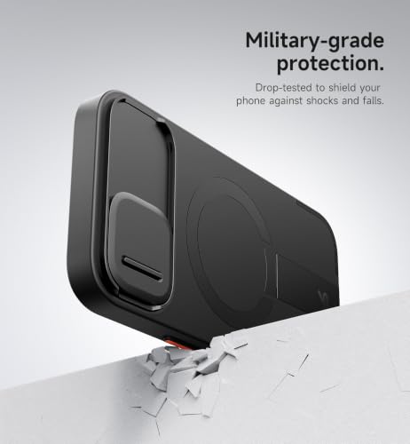 Image of SURITCH for iPhone 15 Case with Magnetic Camera Slide Cover and Adjustable Kickstand, Compatible with MagSafe, Shockproof Bumper Case Slim Protective Cover 6.1 Inch, Black