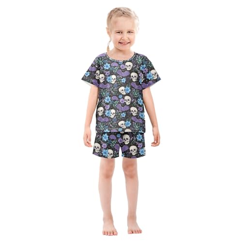 UMIRIKO Skull Bat Pajamas Short Sleeve Top Shorts Summer Pajamas Set B0404418
