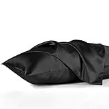 KINMEROOM Satin Pillow Cases Standard Size Set of 2, Similar to Silk Pillow Cases 2 Pack,Black Satin Pillowcase for Hair and Skin,Pillow Covers with Envelope Closure for Women (20x26 Inches)