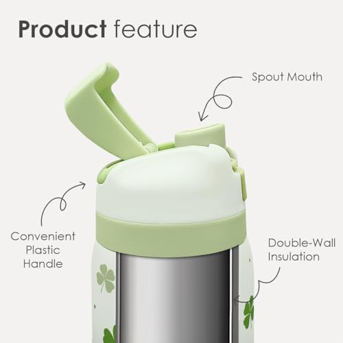 Image of Shamrock Insulated Stainless Steel Water Bottle with Straw for Sports and Travel, 32oz, Gifts for Irish Women Girls Friends Teens Birthday Christmas St Patricks Day