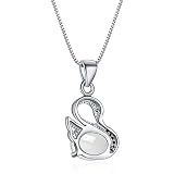 Xuejuanshop Łańcuszek z wisiorkiem z kryształu, naturalny kamień księżycowy, naszyjnik Little Swan ze srebra wysokiej próby – z łańcuszkiem na szyję z kamieniem szlachetnym / kryształowym wisiorkiem