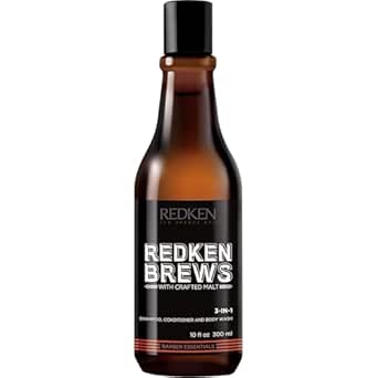 Redken Brews 3-IN-1 Shampoo, Conditioner, Body Wash for dry hair, all skin types. Cleanses, moisturizes, conditions hair; nourishes, softens skin. Great for gym, travel.
