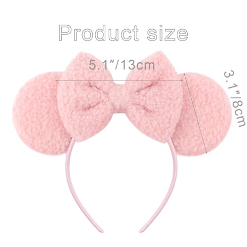 Image of DRESHOW Wool Mouse Ears Bow Headbands Fluffy Hair Bands Bow Hairband Soft Plush Headwear Party Decoration Cosplay Costume for Women