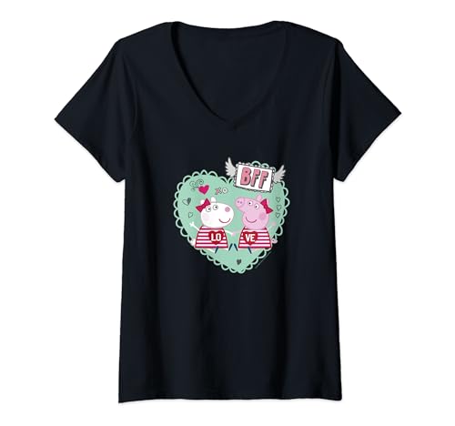 T-shirt Peppa & Suzy Heart Stamp haut col V mode enfant motif cœur