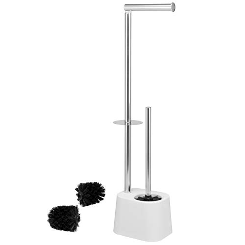 Preisvergleich Produktbild bremermann WC-Garnitur 3in1 inkl. Rollenhalter, WC-Bürste und Ersatzrollenhalter / Edelstahl rostfrei, inkl. 2 Ersatzbürstenköpfe / WC-Ständer (Weiß)