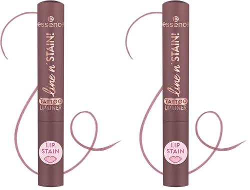 Essence Cosmetics Line N' Stain, Lápiz De Labios Tattoo, De Larga Duración, Definir, Efecto Tinte, Color Intenso, 2.5 ml (Paquete de 2)