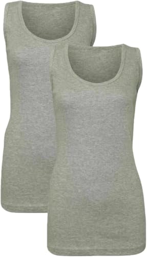 Image of reshmena® 2 Ribbed Vest for Womens Summer Stretchy Top Ladies Casual Sleeveless Cotton Vest's Camisole T-Shirt Style Vest Muscle Gym Sports Rib Cami Tank Top Size 26-28 Grey