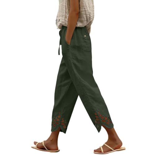 Vêtements de plage légers pantalon capri en lin taille haute anti-chaleur pour femme