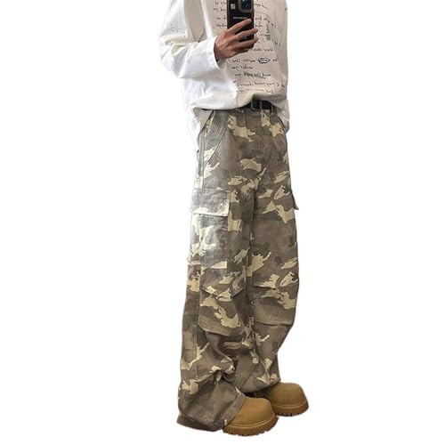 Work Camouflage Pants for Men, American Straight Leg Floor-Length Loose Casual Pants