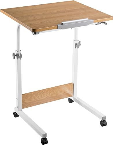 TechOrbits Small Mobile Table Standing Desk - 23\" Tilting Top Rolling Workstation Podium - Presentation Cart Lectern Laptop & Computer Desk