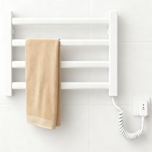 Toallero Eléctrico Inteligente con Calefacción, Toallero Eléctrico De 80w con Temperatura Constante, 55℃ De Temperatura Constante para Prevenir Quemaduras, Un Kilovatio-Hora por Hora White Right Line
