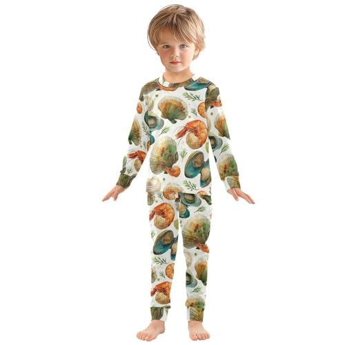 Pajama Sets Long Sleeve Seafood Pattern Art Prints Soft Comfy Sleepwear 2 Piece PJS 3-8T2