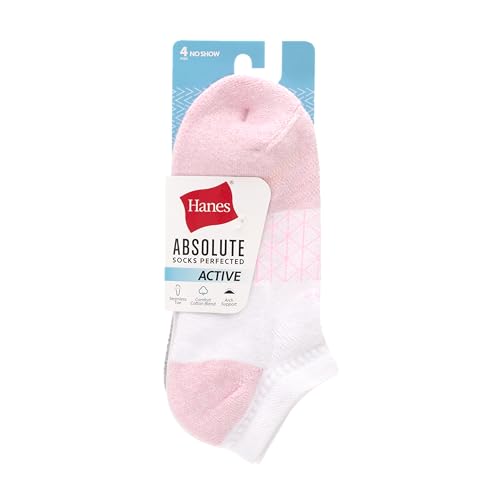 Hanes Women's No-Show, 4 Pairs, Absolute Active Socks, Moisture-Wicking, Cushioned4