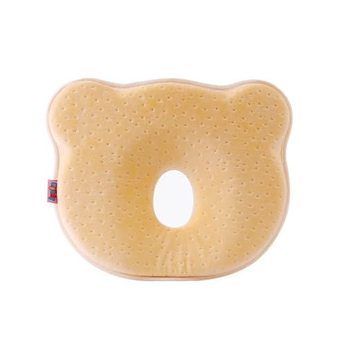 Almohada Oso Ergonómica Viscoelástica Bebé Almohada Cabeza Plana Toalla de Regalo Suave (Amarillo)