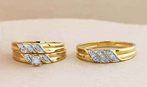 Dazzlingrock Collection 0.10 Carat Round White Diamond Illusion Wedding Trio Ring Set in Yellow Gold Plated Sterling Silver3