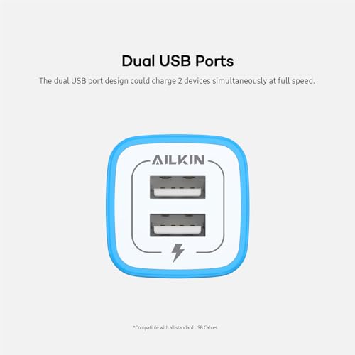 Image of USB Wall Charger, [2-Pack] 5V /2.1AMP AILKIN 2-Port USB Home Charger Block | Travel Plug Power Adapter Charging Box for iPhone 17e 17 Air 16 16e15 14 13 12 Pro Max Mini SE 11 11Pro Plus, Samsung