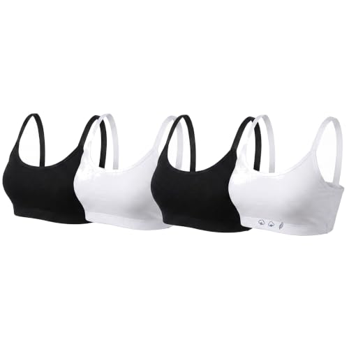 Image of DChica Cotton Uniform Beginners Bra for Girls, Non-Padded Full Coverage Seamless Non-Wired Gym Workout Bra with Adjustable Thin Strap, Slip-on Training Bra for Teenager