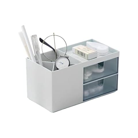 TG Thistle Gem Desk Organisers, Vanity Tidy Organiser 3 Components Pen Holder with 2 Drawers Multifunctional Stationary Organiser Cover