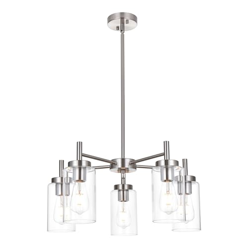 Wanluce 5 Lights Brushed Nickel Chandelier Modern Industrial Dining Room