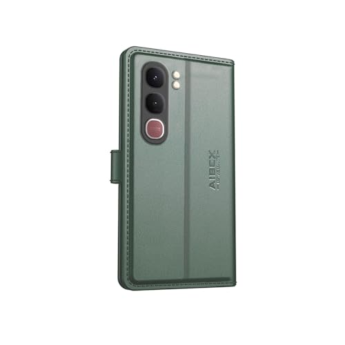 Image of AIBEX Compatible for Vivo Y31 5G Flip Cover Leather Finish | Inside TPU with Card Pockets | Wallet Stand | Complete Protection Flip Case Green