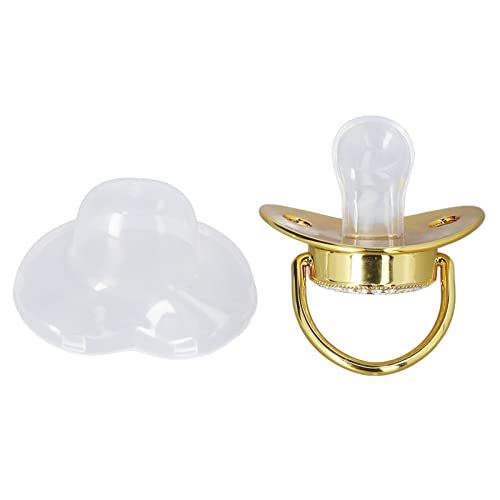 Baby Pacifier,Rhinestone Night Pacifier with Chain Clip,Portable Exquisite Golden Crown Letter Cute Pacifier for Infant (C)