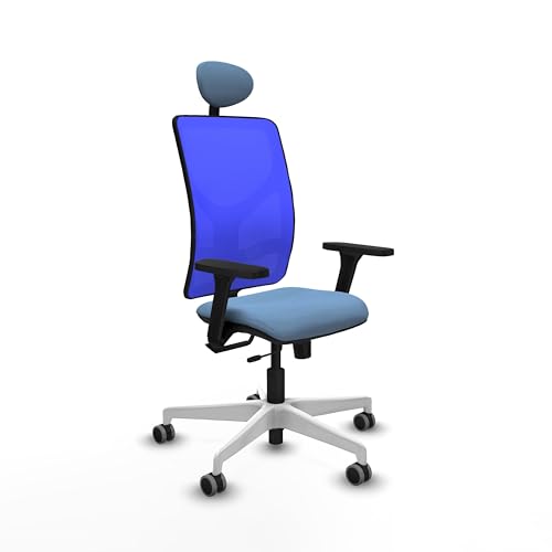 Piqueras y Crespo - Silla para Cabinas de Vigilancia y Control Motilla con Brazos 3D, Apoyo Lumbar Regulable en Altura y Cabecero Fijo. Equipado con Sincro/Traslack. Azul/Azul Cielo