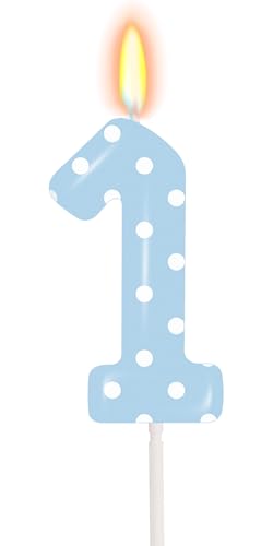 ELekFX Blue Polka Dot Number 1 Candle First Birthday Decorations for Boys Happy Birthday Cake Topper for One Sweet Boy Birthday Party Supplies