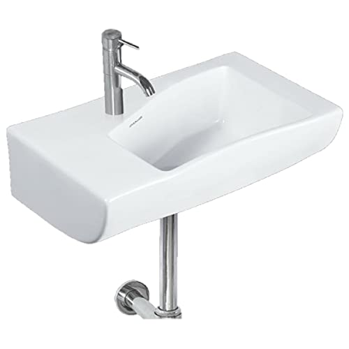 Image of Wash Basin Wall Hung Mounted Glossy Finish White Sink for Bathroom - (17 x 10 x 5 Inch)