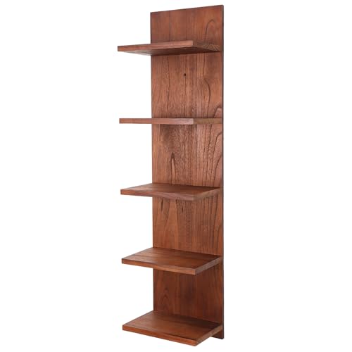 NIUBEST Wooden 5 Tier Wall Shelf,Vertical Column Floating Storage Home Decor Organizer,Floating Shelf Wall Decor Shelves for Bedroom, Living Room,Vanity(Walnut)