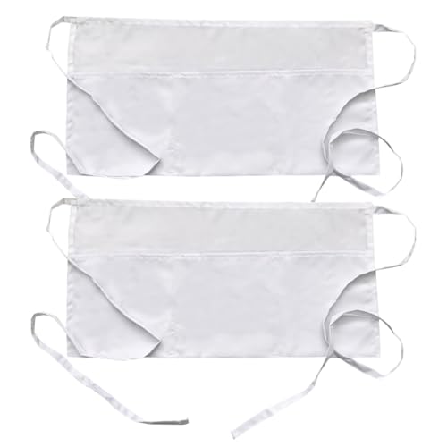 FSSTUD Lot de 2 tabliers de cuisine courts avec poche Blanc
