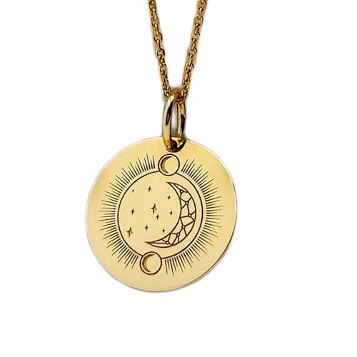 Collier lune et soleil en argent 925 et plaqué or avec chaîne 45 cm