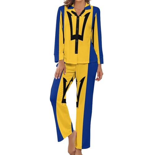 Pyjama femme drapeau Barbade ensemble 2 pièces fluide grande taille loungewear