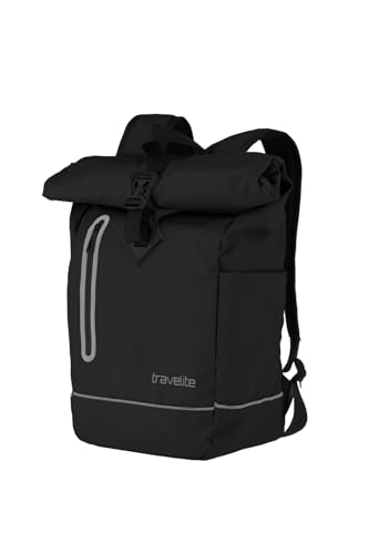 Travelite Rolltop Rucksack aus wasserabweisendem Material, Fahrradrucksack, Schulrucksack mit Rolltop Verschluss & Reflektoren, 48 cm, 19 Liter, 400 Gramm