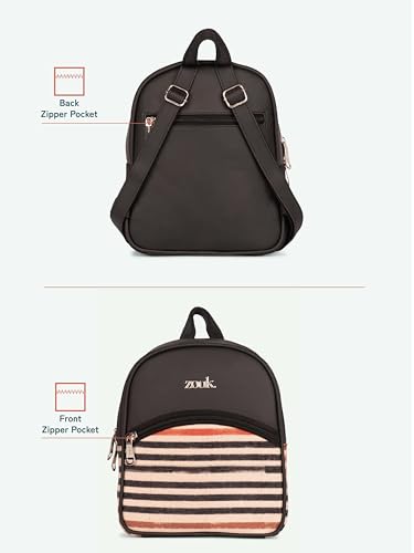 Image of ZOUK Dalila Mini Daypack | Stylish Small Backpack for Women | Compact | Bag for Girls | Daily College Use | Travel Day Pack | Vegan Leather | Handcrafted | Water-Resistant
