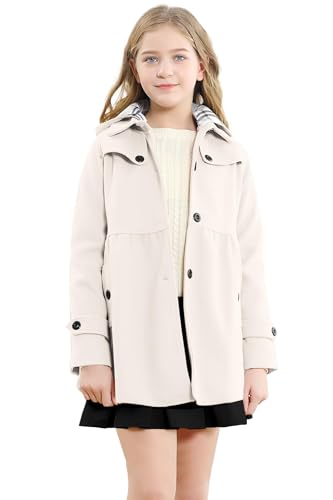 Image of Betusline Girls' Dress Coat, Kids Hoodie Wool Blend Coats Fall Winter Outerwear Peacoat,2-14 Years