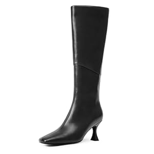 Modatope Knee High Boots Women Square Toe Tall Boots Kitten Heel Long Boots Side Zipper Dress Fashion Boots