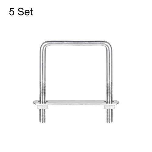 Image of uxcell Square U-Bolts, 5 Sets 72mm(2.83 inch) Inner Width 100mm Length M8 304 Stainless Steel U Clamp Bolt with Nuts and Plates, for Boat Trailer
