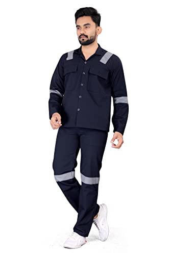 Men's Reguler Fit Cotton Industrial Work wear Coveralls Shirt and Pant with Two Inch Reflective Tape